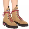 Off-White Women's Elegant Suede Trekking Ankle Boots with Pink Accents