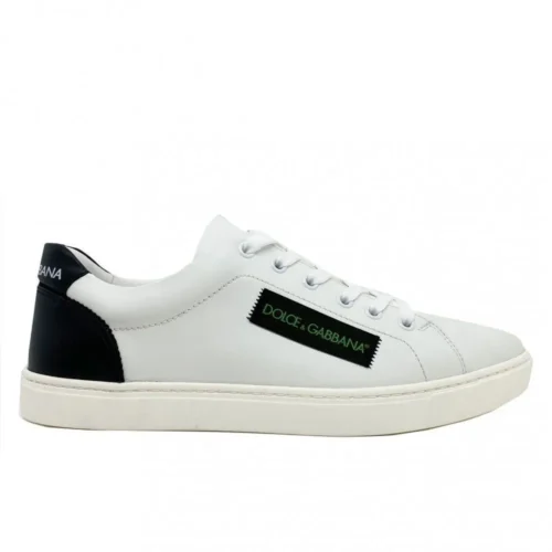 Dolce & Gabbana Women's Elegant White Calfskin Sneakers with Black Detail