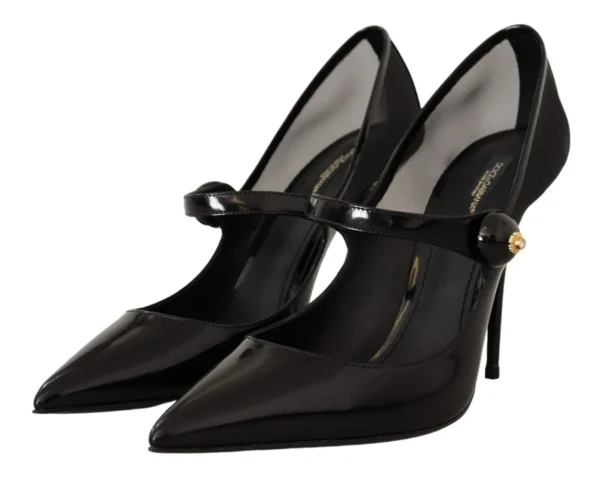 Dolce & Gabbana Women's Black Leather Heels Pumps Mary Jane Shoes