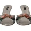 Dolce & Gabbana Women's Elegant Silver Floral Kitten Heel Sandals