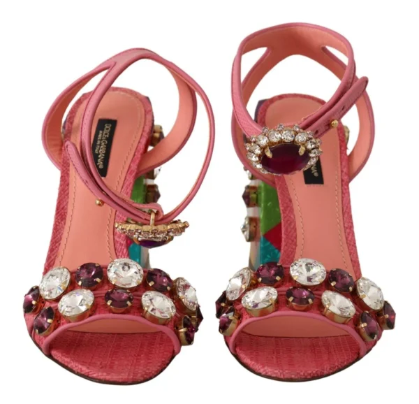 Dolce & Gabbana Women's Elegant Pink Crystal Ankle Strap Heels