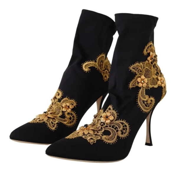 Dolce & Gabbana Women's Elegant Floral Lace Trim Mid Calf Boots