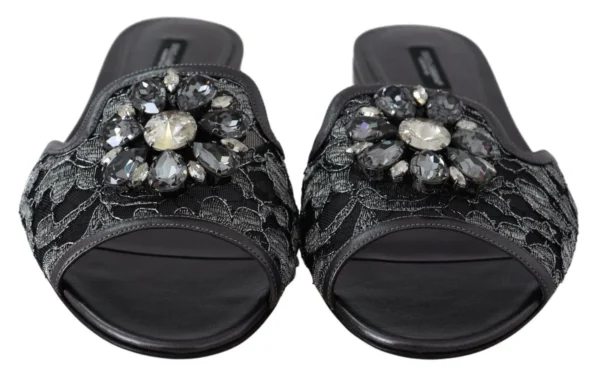 Dolce & Gabbana Women's Elegant Floral Lace Crystal Slides