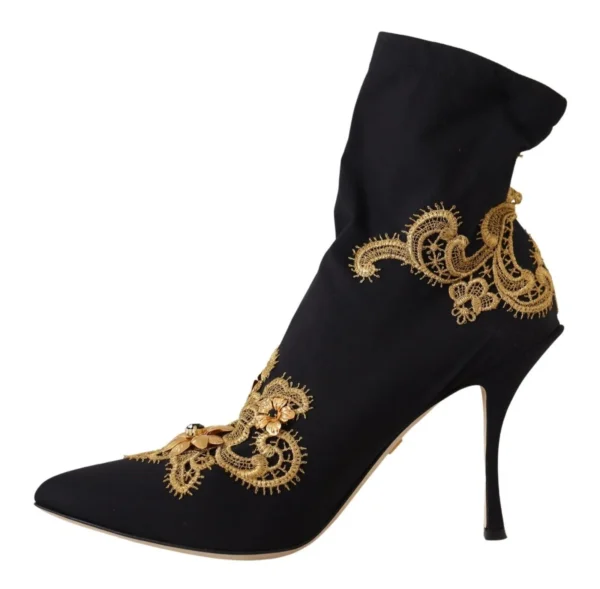 Dolce & Gabbana Women's Elegant Floral Lace Trim Mid Calf Boots