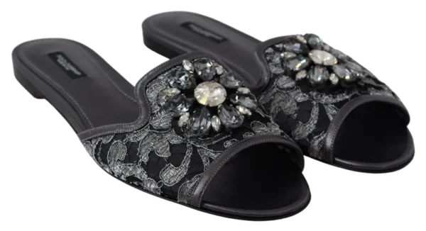 Dolce & Gabbana Women's Elegant Floral Lace Crystal Slides