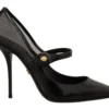 Dolce & Gabbana Women's Black Leather Heels Pumps Mary Jane Shoes