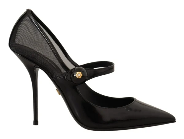 Dolce & Gabbana Women's Black Leather Heels Pumps Mary Jane Shoes
