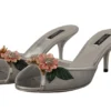 Dolce & Gabbana Women's Elegant Silver Floral Kitten Heel Sandals