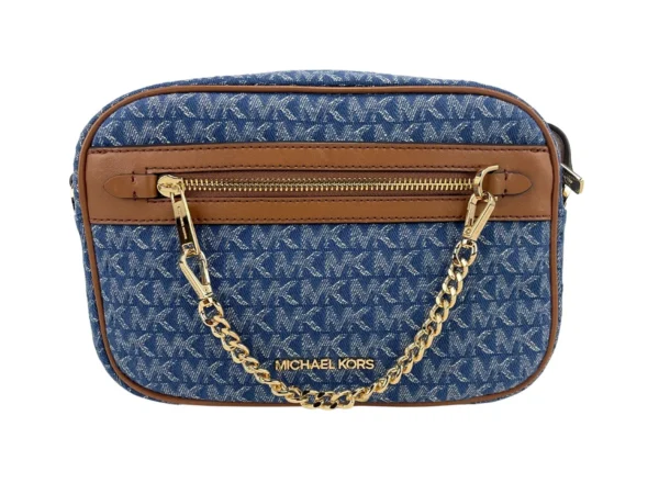 Michael Kors Women's Jet Set East West Denim Signature Zip Chain Crossbody Bag Purse
