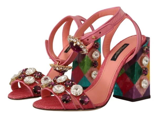 Dolce & Gabbana Women's Elegant Pink Crystal Ankle Strap Heels