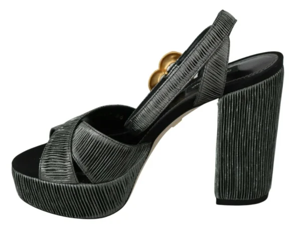 Dolce & Gabbana Women's Chic Gray Ankle Strap Heels with Gold Accents