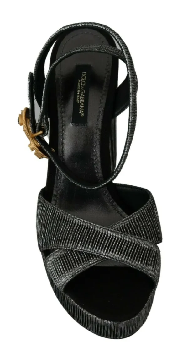 Dolce & Gabbana Women's Chic Gray Ankle Strap Heels with Gold Accents