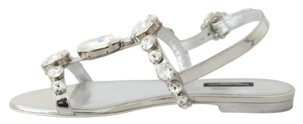 Dolce & Gabbana Women's Crystal Embellished Silver Leather Sandals