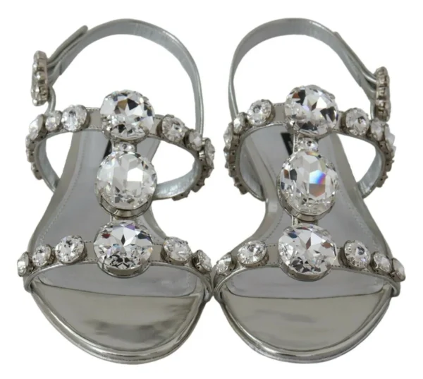 Dolce & Gabbana Women's Crystal Embellished Silver Leather Sandals