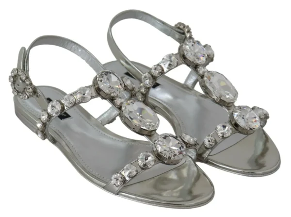 Dolce & Gabbana Women's Crystal Embellished Silver Leather Sandals