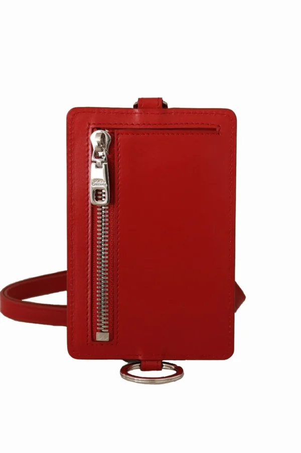 Dolce & Gabbana Women's Red Leather Cardholder with Neck Strap