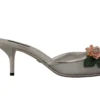 Dolce & Gabbana Women's Elegant Silver Floral Kitten Heel Sandals