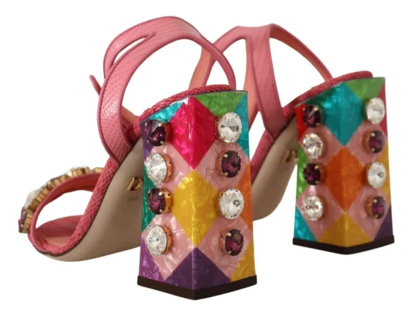 Dolce & Gabbana Women's Elegant Pink Crystal Ankle Strap Heels