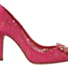 Dolce & Gabbana Women's Crystal-Embellished Lace Heels in Pink