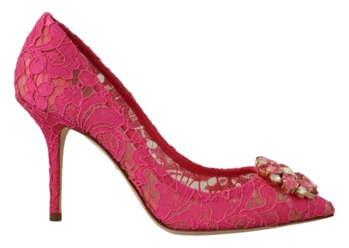 Dolce & Gabbana Women's Crystal-Embellished Lace Heels in Pink