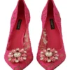 Dolce & Gabbana Women's Crystal-Embellished Lace Heels in Pink