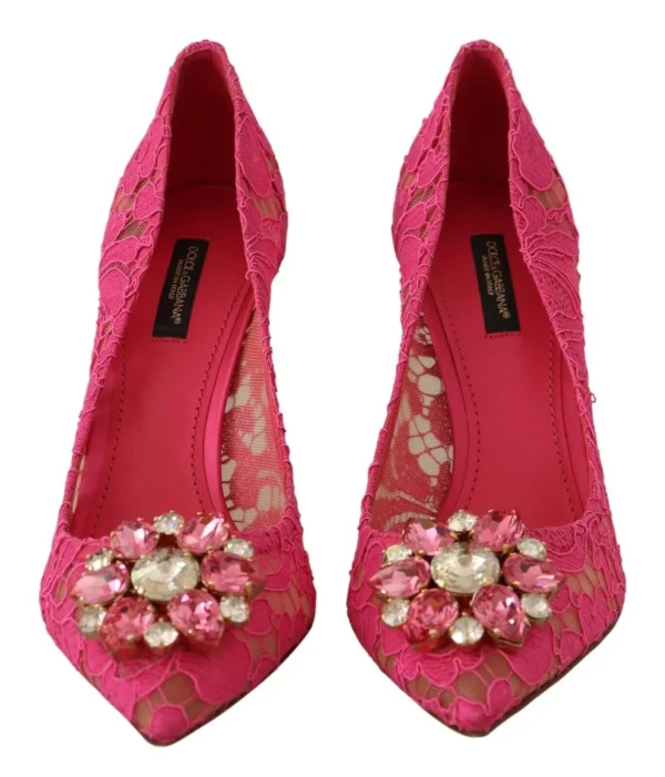 Dolce & Gabbana Women's Crystal-Embellished Lace Heels in Pink