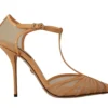 Dolce & Gabbana Women's Elegant Peach T-Strap Heels Pumps