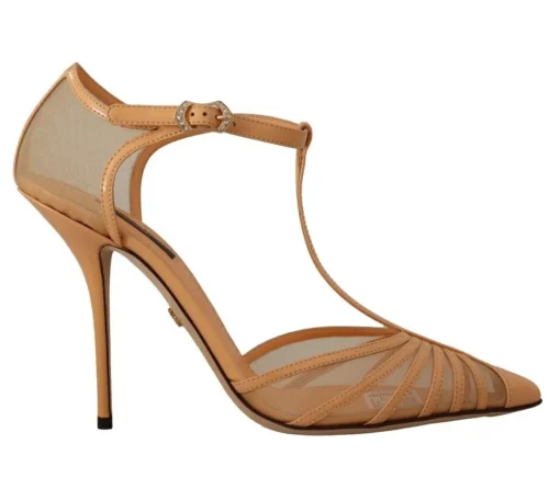 Dolce & Gabbana Women's Elegant Peach T-Strap Heels Pumps