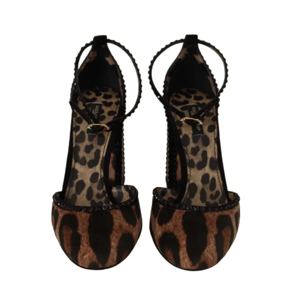 Dolce & Gabbana Women's Brown Leopard Ankle Strap Studded Sandals Shoes