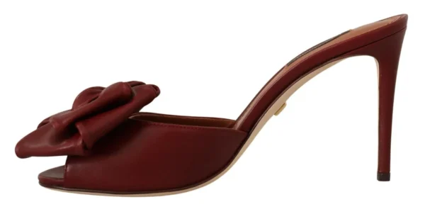 Dolce & Gabbana Women's Elegant Bow Applique Leather Heeled Sandals