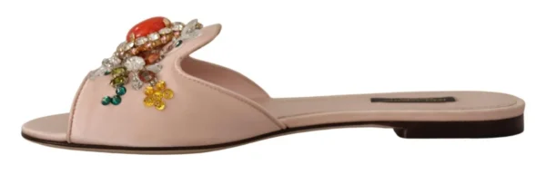 Dolce & Gabbana Women's Crystal-Embellished Leather Slide Flats