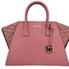 Michael Kors Women's Avril Large Rose Signature Leather Top Zip Satchel Crossbody Bag