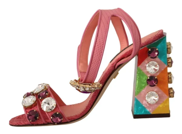 Dolce & Gabbana Women's Elegant Pink Crystal Ankle Strap Heels