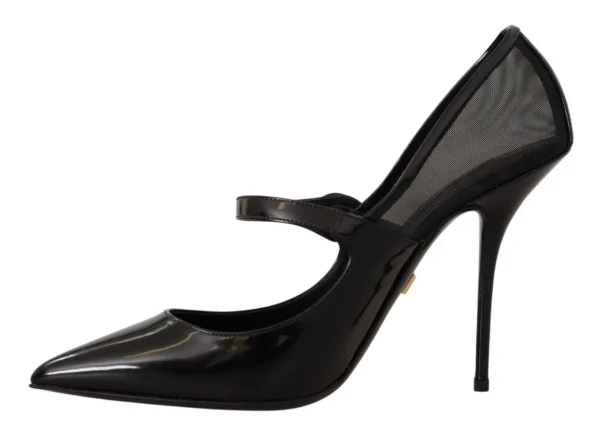 Dolce & Gabbana Women's Black Leather Heels Pumps Mary Jane Shoes