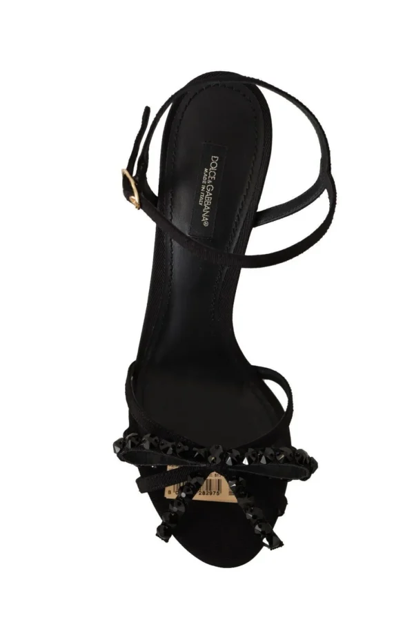 Dolce & Gabbana Women's Black Crystal Ankle Strap Heels Sandals Shoes
