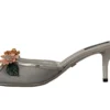 Dolce & Gabbana Women's Elegant Silver Floral Kitten Heel Sandals