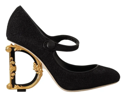 Dolce & Gabbana Women's Black Devotion DG Logo Heels Mary Jane Pumps Shoes