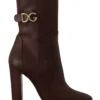 Dolce & Gabbana Women's Toffee Leather Mid-Calf Boots with Side Zip