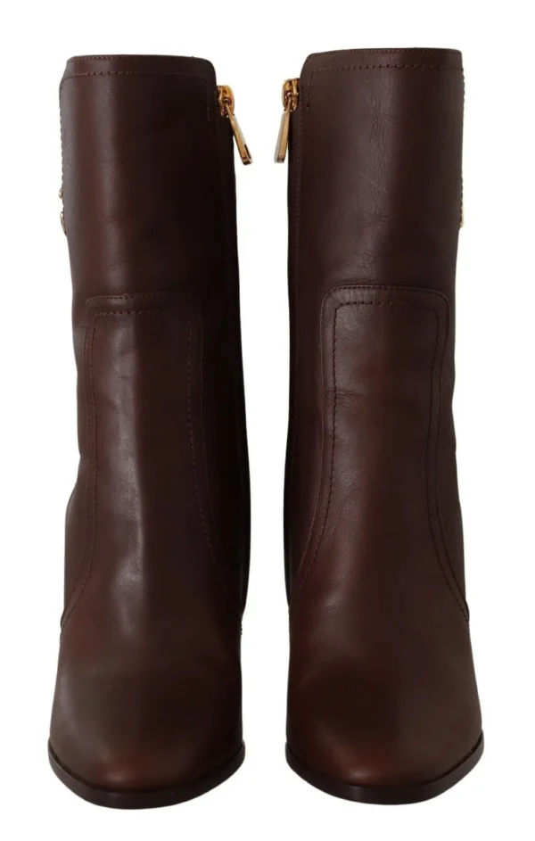 Dolce & Gabbana Women's Toffee Leather Mid-Calf Boots with Side Zip