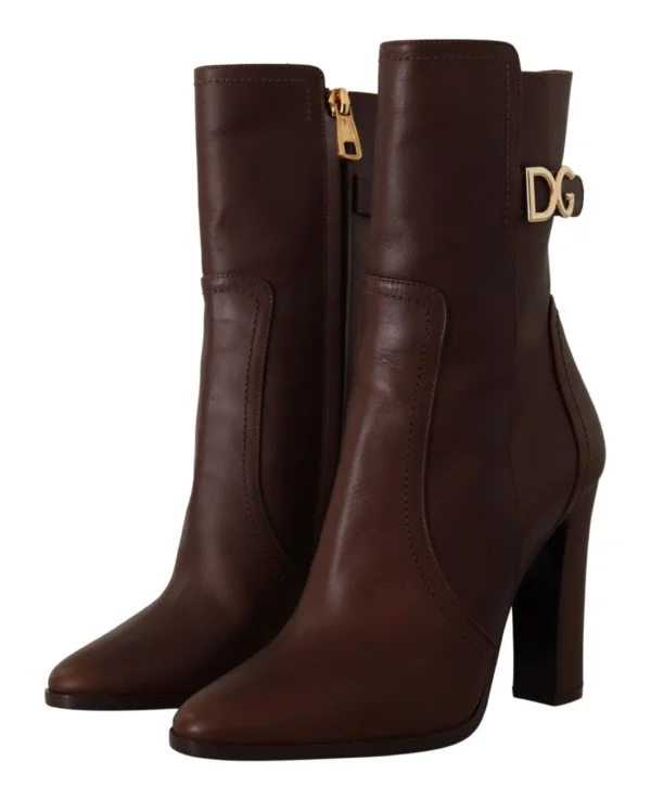 Dolce & Gabbana Women's Toffee Leather Mid-Calf Boots with Side Zip