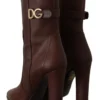 Dolce & Gabbana Women's Toffee Leather Mid-Calf Boots with Side Zip
