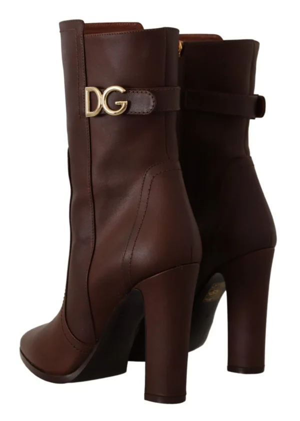 Dolce & Gabbana Women's Toffee Leather Mid-Calf Boots with Side Zip