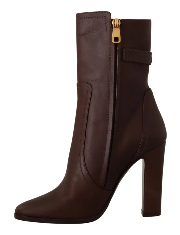 Dolce & Gabbana Women's Toffee Leather Mid-Calf Boots with Side Zip