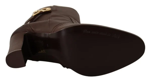 Dolce & Gabbana Women's Toffee Leather Mid-Calf Boots with Side Zip
