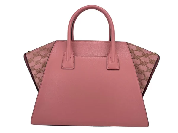 Michael Kors Women's Avril Large Rose Signature Leather Top Zip Satchel Crossbody Bag