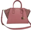Michael Kors Women's Avril Large Rose Signature Leather Top Zip Satchel Crossbody Bag