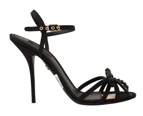 Dolce & Gabbana Women's Black Crystal Ankle Strap Heels Sandals Shoes