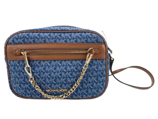 Michael Kors Women's Jet Set East West Denim Signature Zip Chain Crossbody Bag Purse