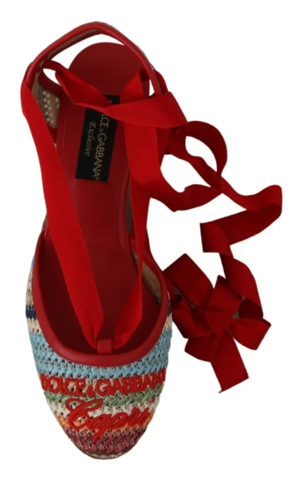Dolce & Gabbana Women's Multicolor Rafia Wedge Heels Sandals Shoes