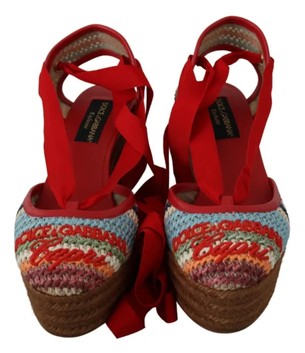 Dolce & Gabbana Women's Multicolor Rafia Wedge Heels Sandals Shoes